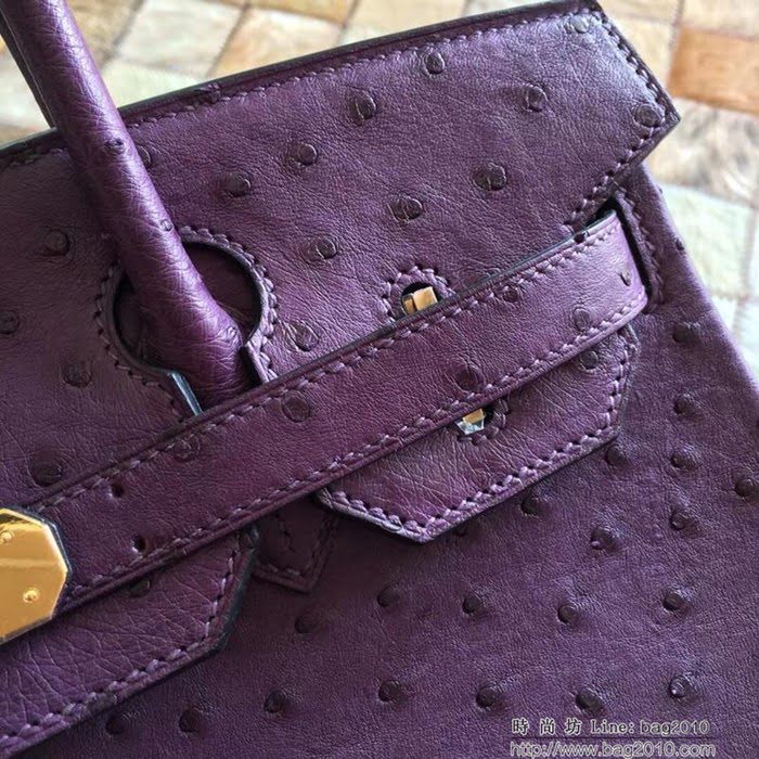 HERMES愛馬仕 鉑金包 Birkin 30 南非原產KK級鴕鳥皮 頂級工藝 紫色 手縫蠟線 手提包  Ama1232